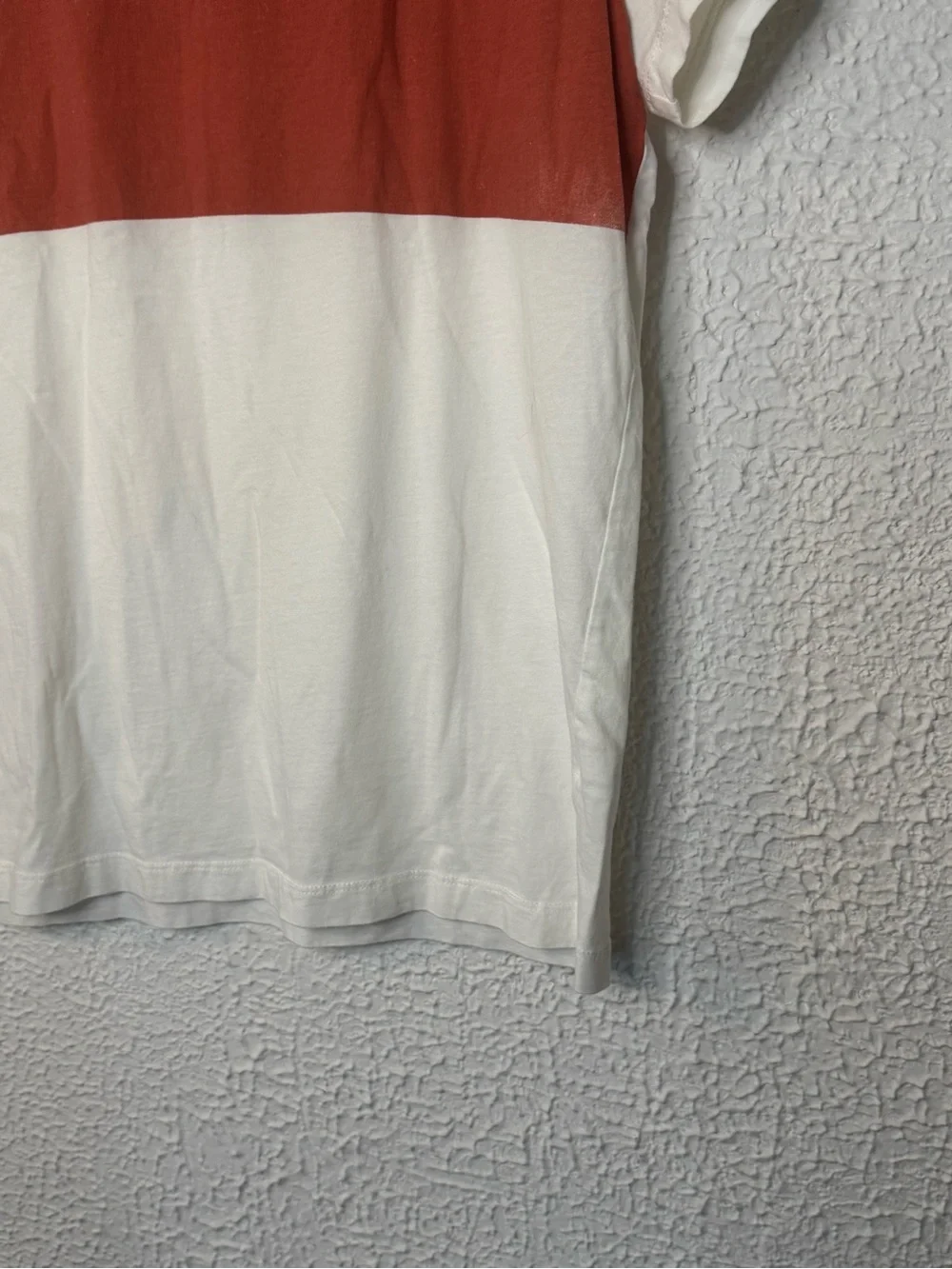 J. Crew White T-Shirt with Rust Chest Panel and Navy Print